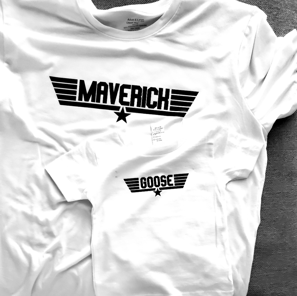 Father/Son matching topgun tee shirts.